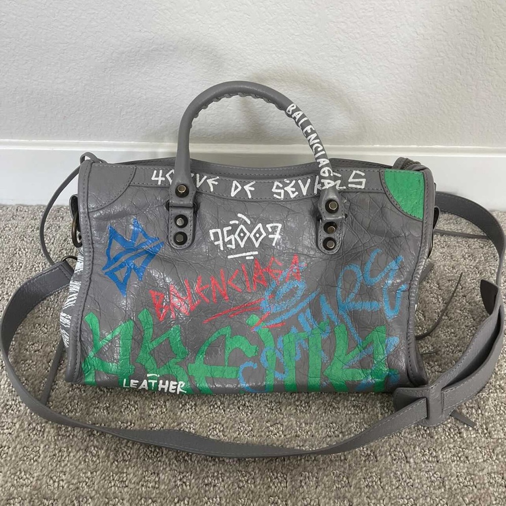 SOLD Balenciaga Agneau Graffiti Mini City Grey - Picture 2 of 8